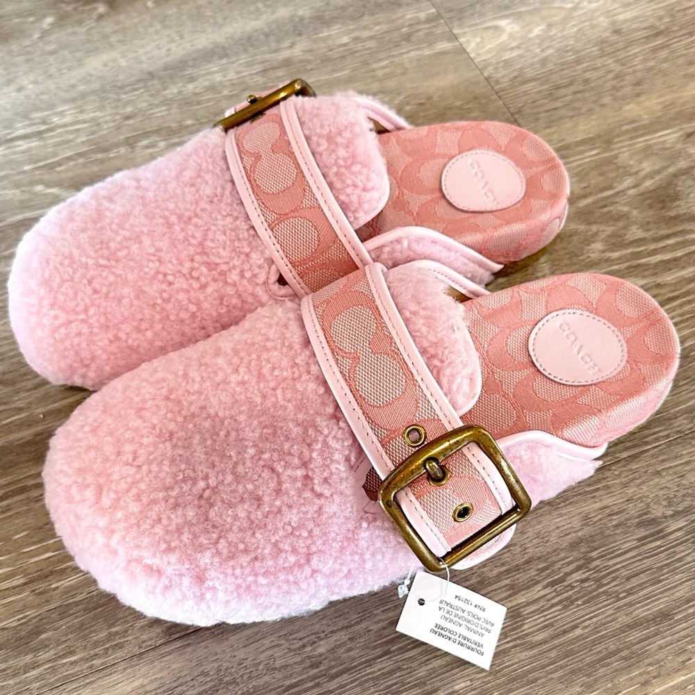 NWT Coach Shearling Clog, pink